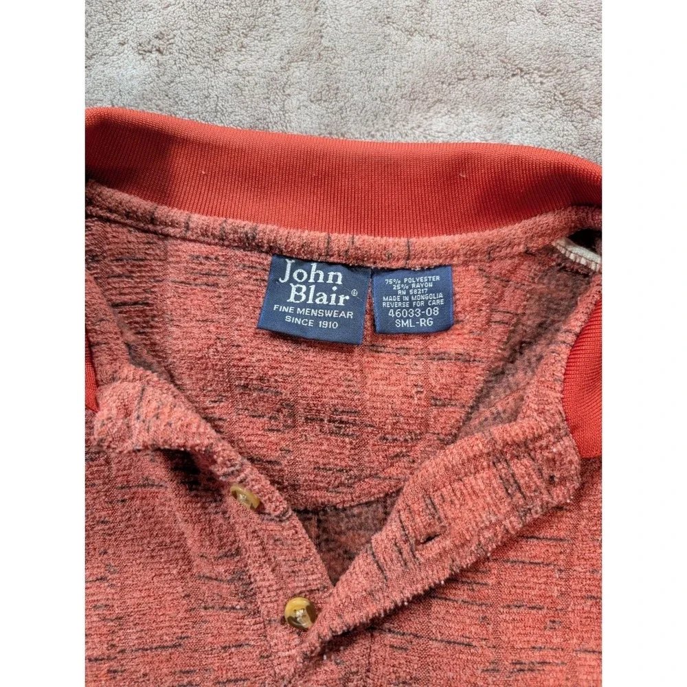 John Blair Mens Rust Red Textured Knit Long Sleeve Polo Sweater Size Small RG